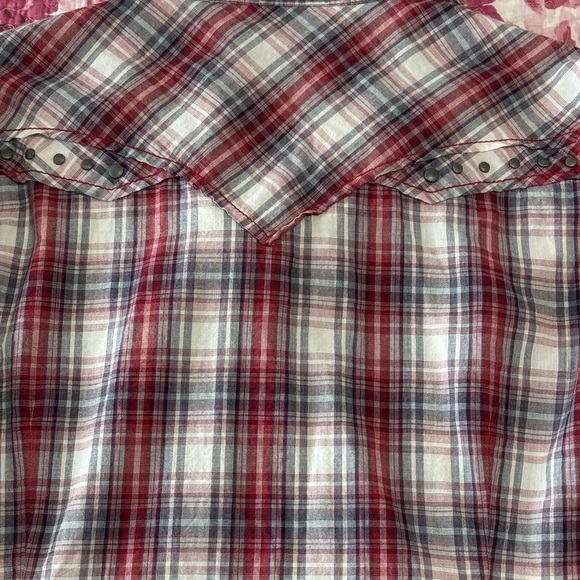 Ariat Women Plaid Western Shirt Metal Snap Front Studded Red/White/Blue Cotton M - Picture 7 of 11